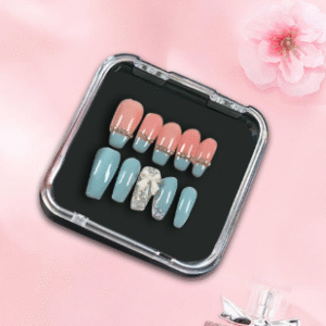 blue pink combination nails